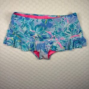 Lilly Pulitzer Skirted Swim Bottoms Size 12 Blue Pink Floral Starfish